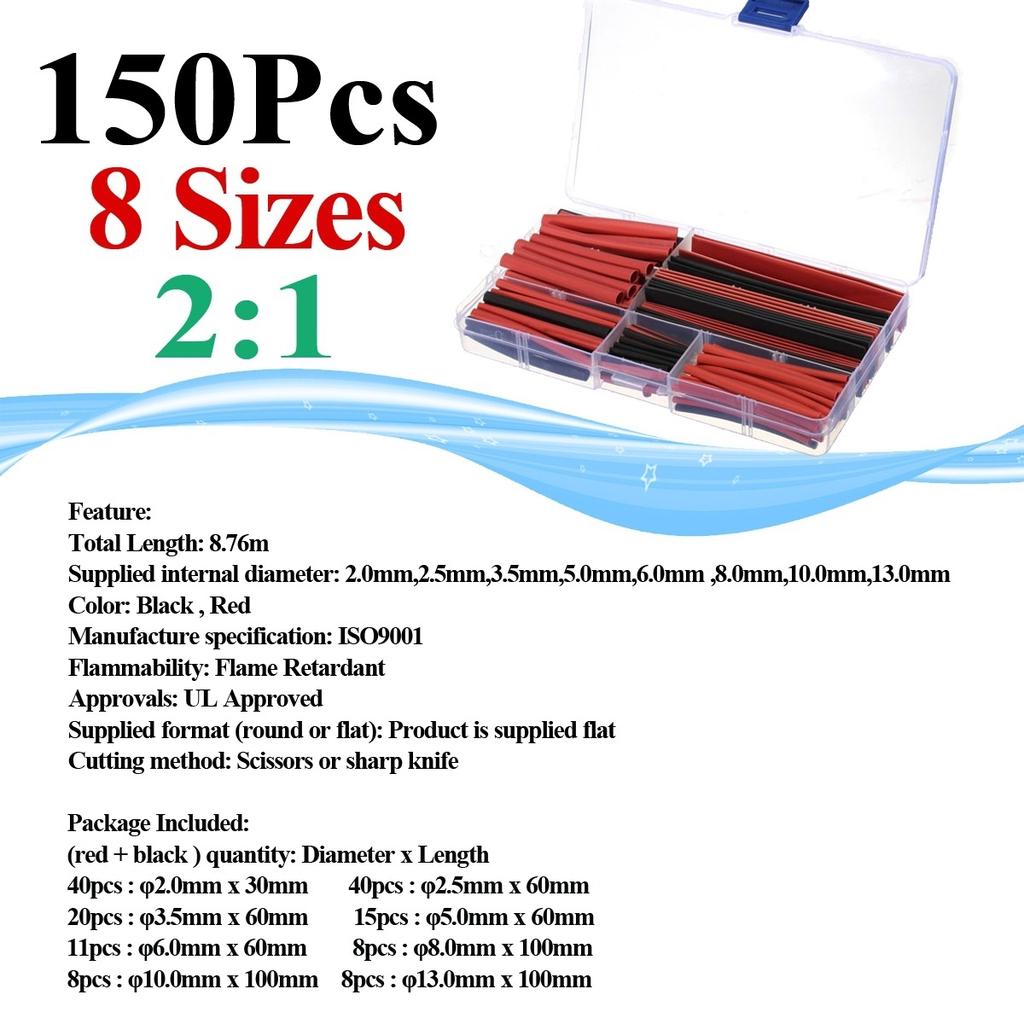 127pcs Black Red Heat Shrink Tubing 2:1 Assortment Polyolefin Tube Car Cable Sleeving Wrap Wire Kit - Dash Cam Jordan