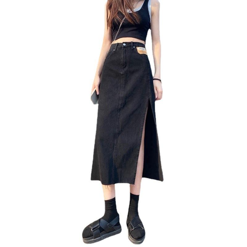 Elegant Woman High-waisted Side Split Female Summer Thin A Word Package Hip Mid-length Skirt Versatile Comfortable Fashion Denim Bustier Skirt