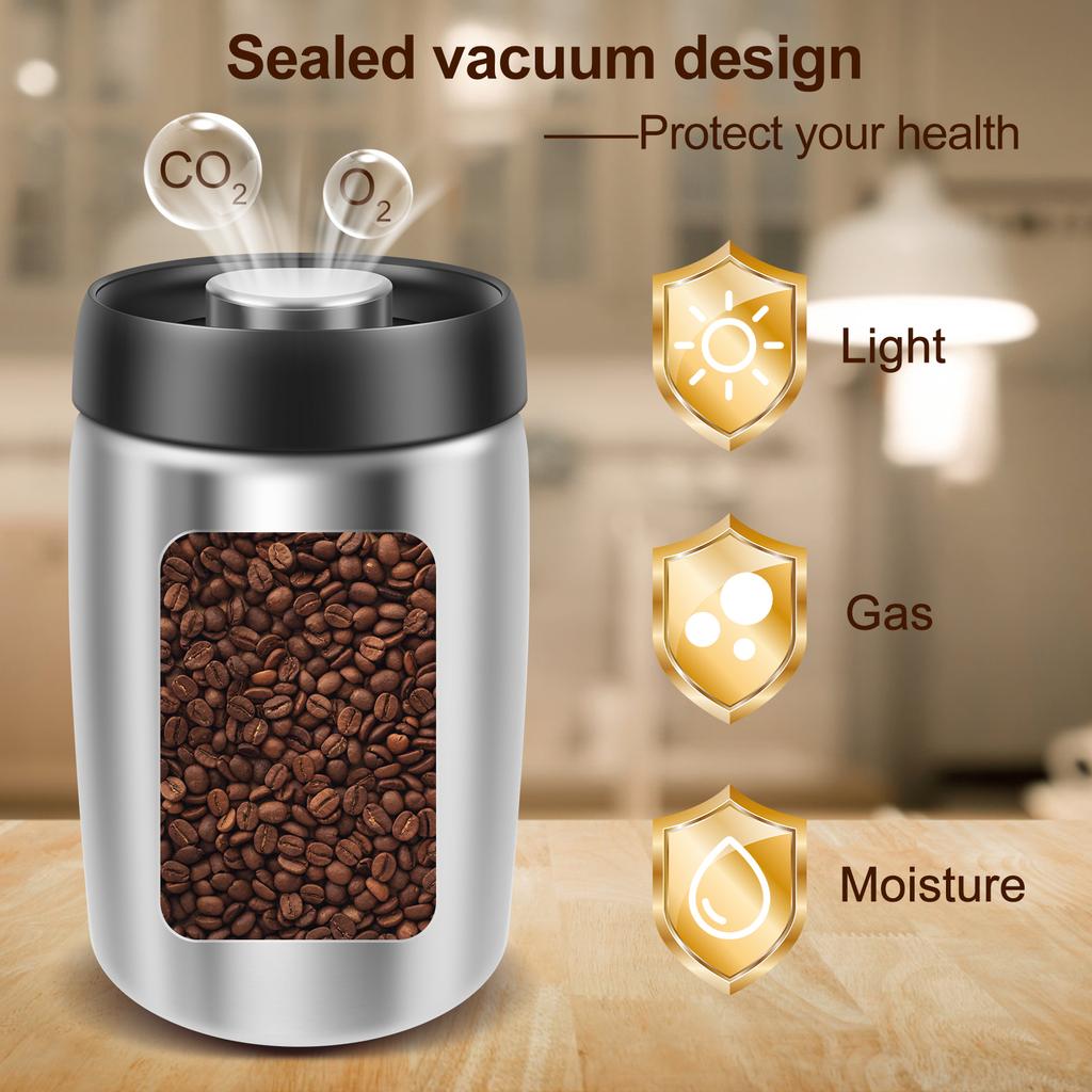 Kaffe Förseglad Burk Vakuum Rostfritt Stål Te Förvaringsburk Fuktsäker Förseglad Te Förvaringsbehållare för Hem och Kontor