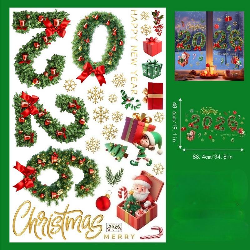 

Christmas Decorations 2026 Green Pine Needle Bell Window Decal Indoor Outdoor Glass Doors Windows Electrostatic Stickers