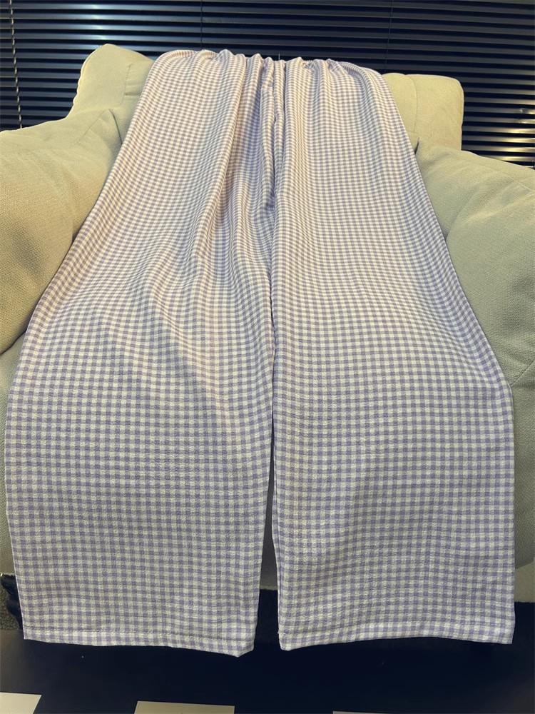 Tall Women's Extended Plaid Pajama Pants - 105cm Loose Wide-Leg Summer Pants, Perfect for Walking - 110cm Length