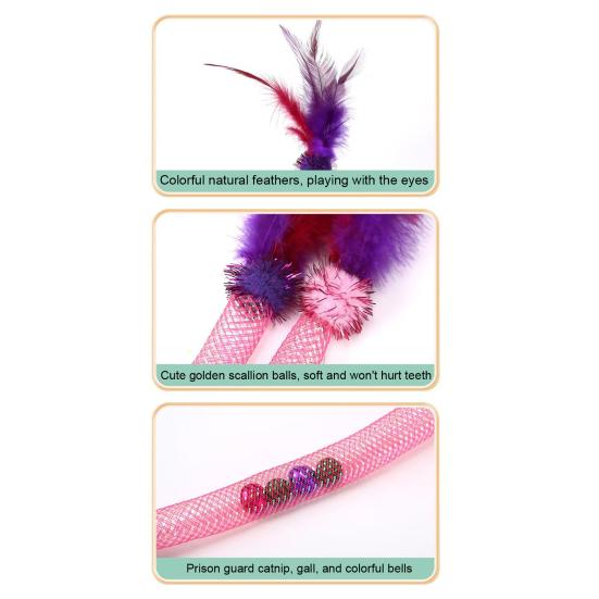 Cat Teaser Spring Toy with Bell Interactive Stretchable Spring Tube Cat Feather Toy for Indoor Cats Kittens Exercise Chewing Swatting Biting