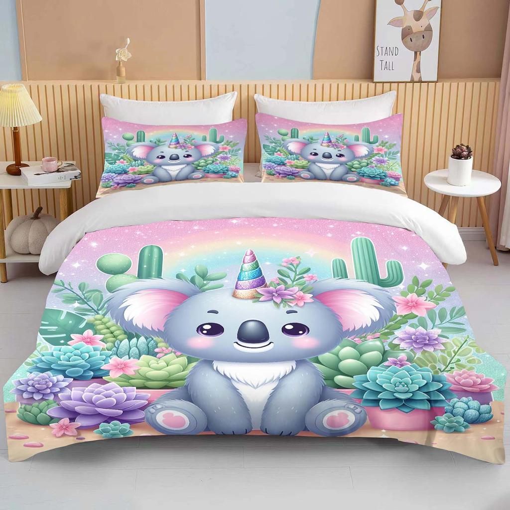 10 Size Cartoon Koala Print 3PCS 1Quilt Cover 2Pillow Cases Bedding Set Duvet Set Comforter Bed Set Queen King Size Home Textile