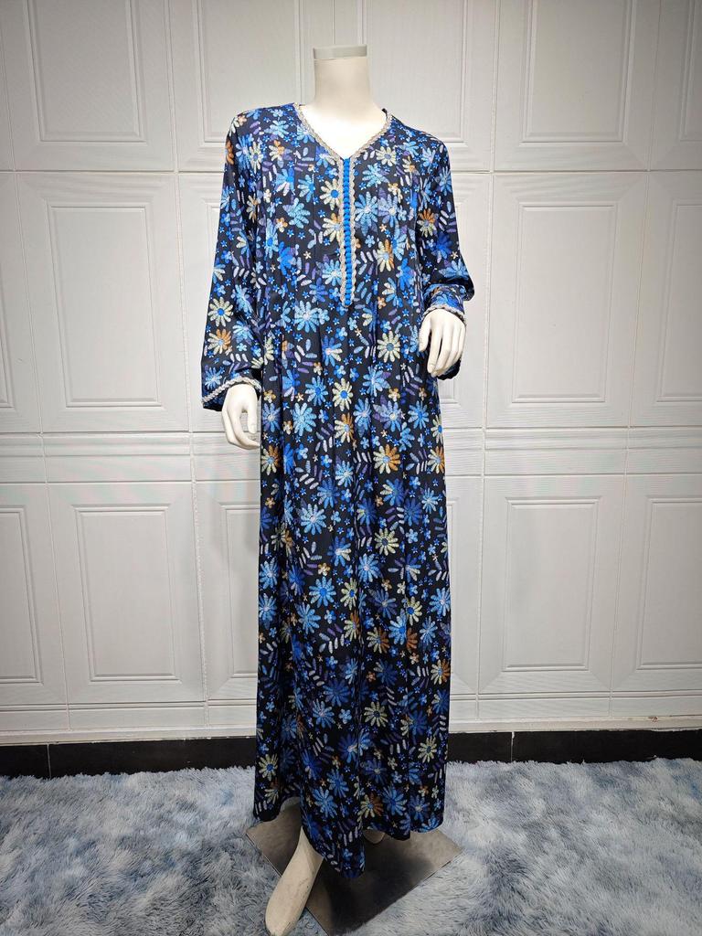 AB341 V-Neck Rhinestone Plus Size Long Dress – Fashion Print Southeast Asian Robe