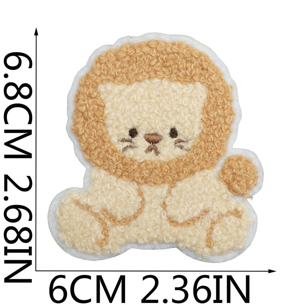 Plush Bear Embroidery Cloth Sticker Cute Red Panda Towel Embroidery Patch Sticker Clothes Decorative Embroidery Label Curly Lion