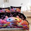 3pcs Axolotl Bubble Printed Bedding Set, Soft and Comfortable Quilt Cover for Bedroom, Guest Room (1 Duvet Cover + 2 Pillowcases, Pillow Cor