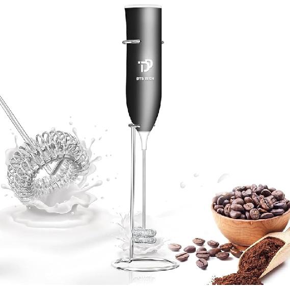 Rechargeable Milk Frother,Milk Frother Handheld,Coffee Mixer with Stand,Detachable StainlessSteel Whisk,forLattes,Cappuccino,Matcha,Etc. (Black)