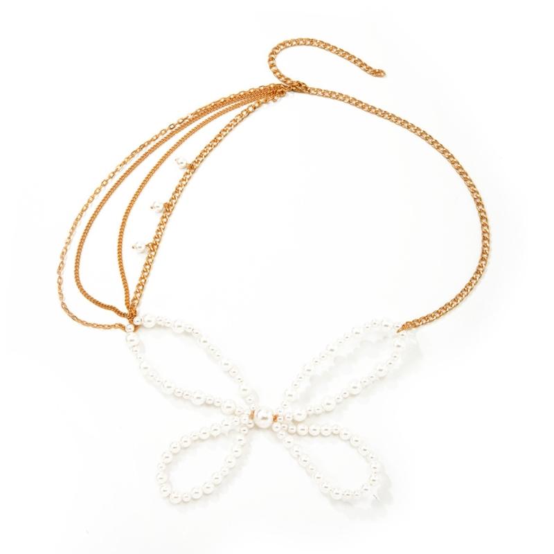 

Delicate Iron Chain Waist Jewelry with Imitation Pearls Butterfly Design Stylish Body Chain for Parties & Event