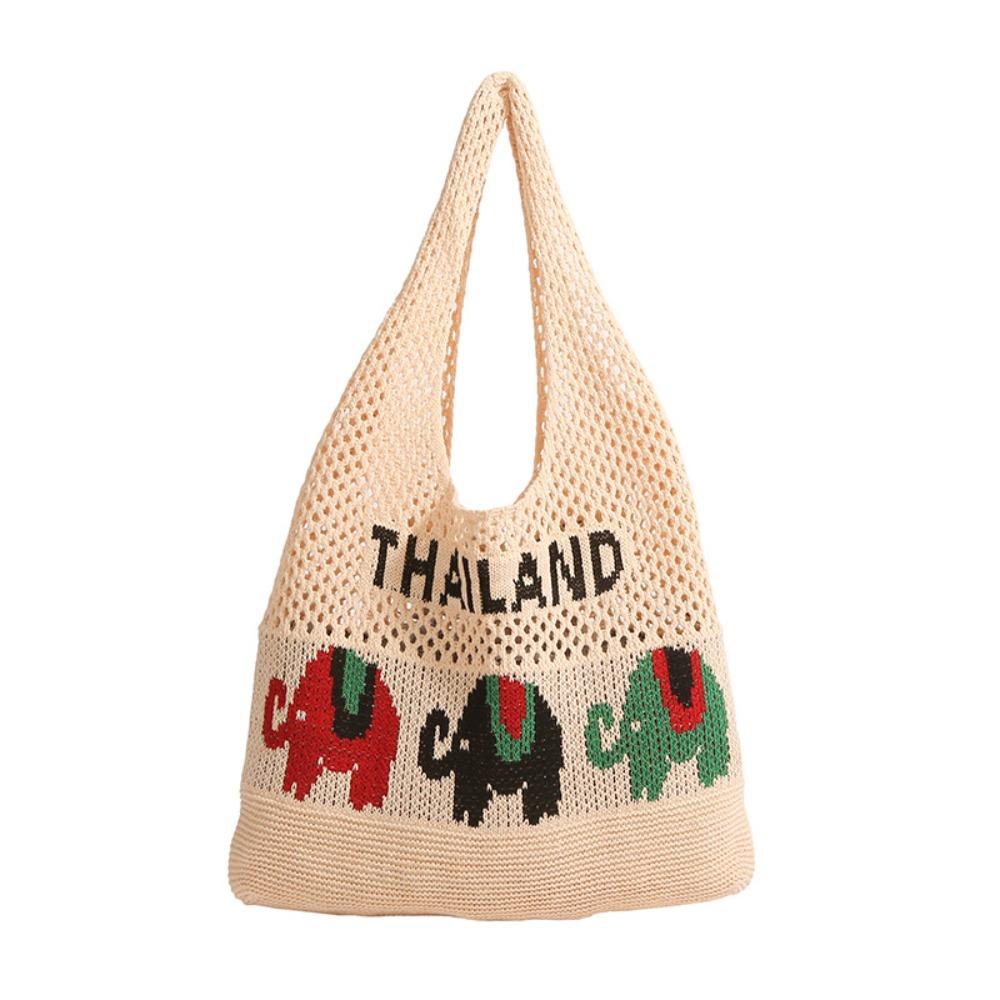 

Thailand Hollow Out Weave Bag Summer Beach Handbag Leisure Knitted Tote Bag Shopping Bag бежевий
