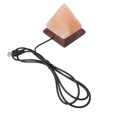 Lampada di Sale Himalayano USB RGB 7 Colori Cambianti Scolpita a Mano con Base in Legno Piramide Cristallo Roccia di Sale