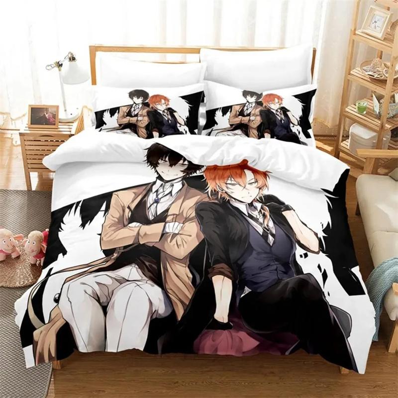 Anime Dazai Bungo Stray Dogs Bedding Set Boys Girls Twin Queen Size Duvet Cover Pillowcase Bed Kids Adult Home Textileextile