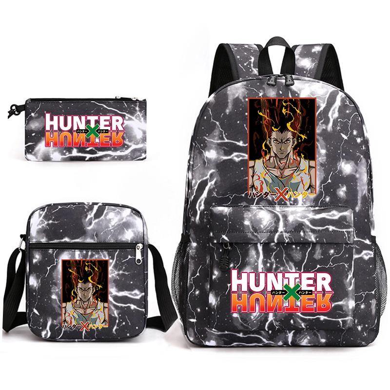 Hunter X Hunter Anime Print Student Backpack Casual Daypack for Boys Girls with Pencil Case 3 Piece Set