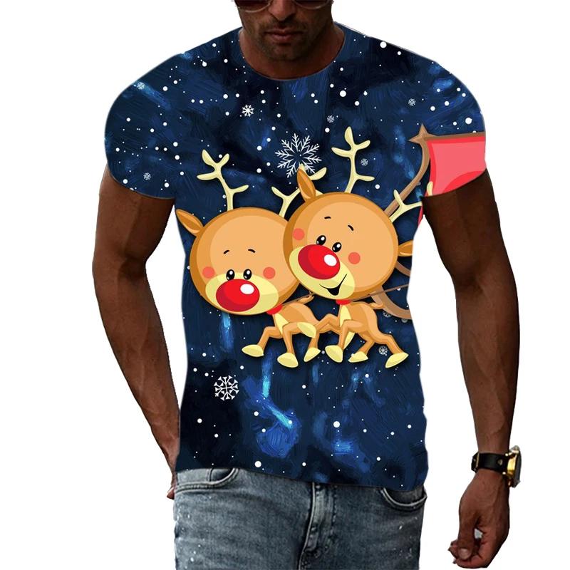 New Christmas Tree 3D Print Casual Fashion Men's Hip-Hop Fun Short-Sleeve T-Shirt Summer Stylish Trendy Round-Neck Lightweight Top