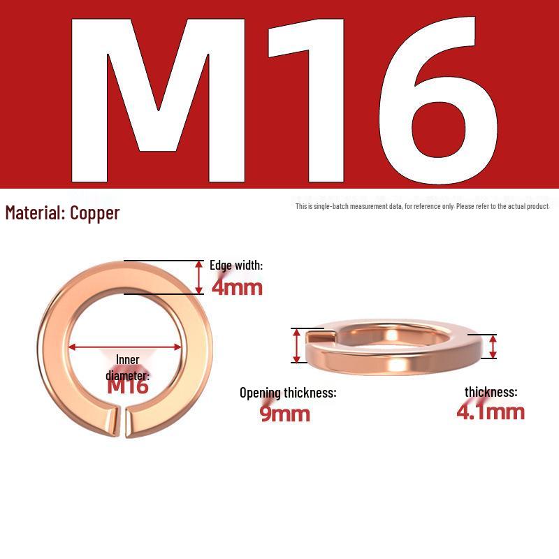 Pure Red Copper All-Copper Spring Washer, Bronze Round Washer Screw Metal Washer GB93