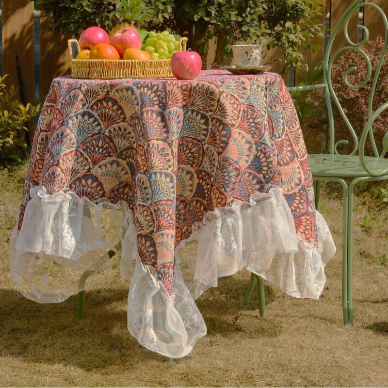 Leljia Jacquard Lace Ruffle Edge Outdoor Tablecloth