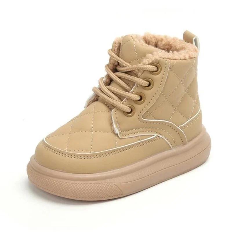 

Plaid Autumn Baby Girl Shoes Boys Ankle Boots Flexible Thick Bottom Children Snow Boots Kids Winter Shoe 21 хакі