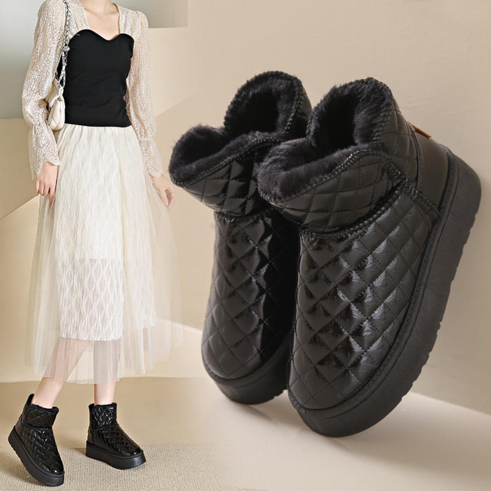 Winter Fleece Warm Diamond Patterned Snow Boots for Women