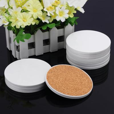 10 buc Suporturi de pahar ceramice albe de 4 inch pentru sublimare, suporturi de pahar rotunde din ceramică glazurată cu plăcuțe suport din plută pentru decorare cadouri personalizate