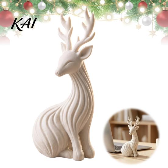 PLA 3D Printed Crafts Reindeer Figurine for Christmas Home Decor, Elegant Sitting Elk Statue with Fine Gothic Style Decorations Texture Desk
