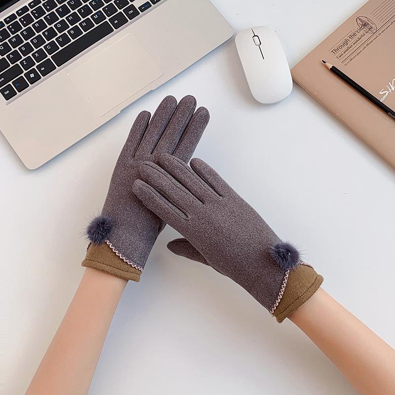 German Velvet Gloves, Warm Ladies Autumn and Winter Students Korean Version of Cute Cycling and Driving Touch Screen Thin Gloves