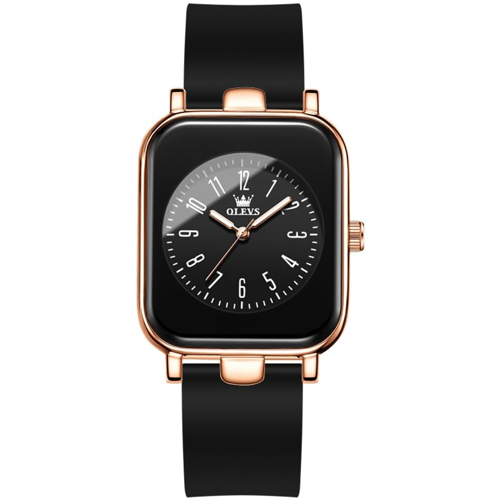 OLEVS Women s Quartz Watch White with Black Dial, Waterproof, Luminous Function, Silicone Band