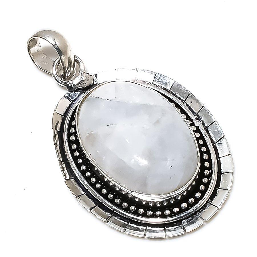 Rainbow Moonstone Gemstone 925 Sterling Silver Jewelry Pendant 2.05" SU-7125