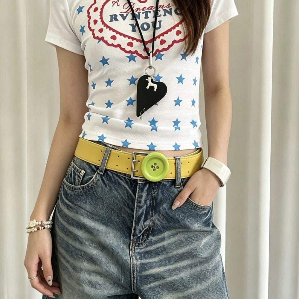 PU Y2K Waist Belt Large Button Decor Fashion Belt New Button Belt  Jeans