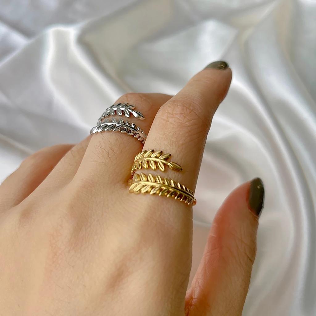 Cazador Ear of Wheat Leaves Open Rings for Women Stainless Steel Rings Jewelry Anniversary Birthday Wedding Gifts 2026 Trend