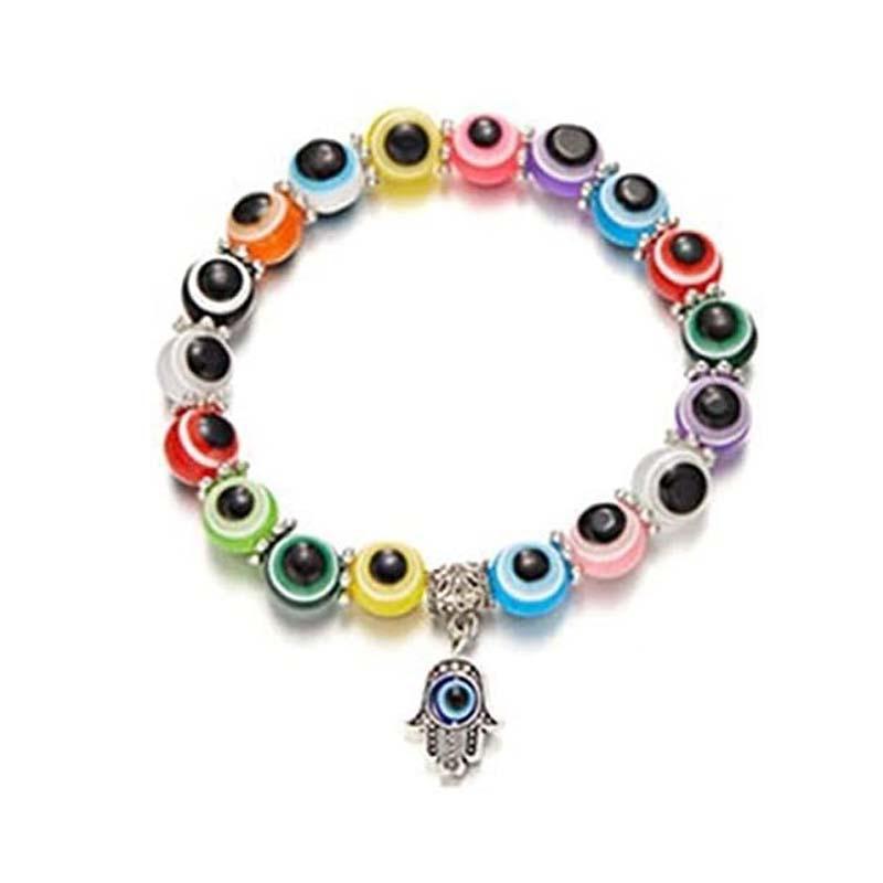 Handmade Bohemian Colorful Evil Eye Seed Bead Charm Bracelet For Women Elastic Beach Bangle Jewelry