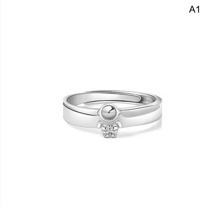 Couple Ring Happy Planet Astronaut Moonstone Couple Pair Ring Light Luxury