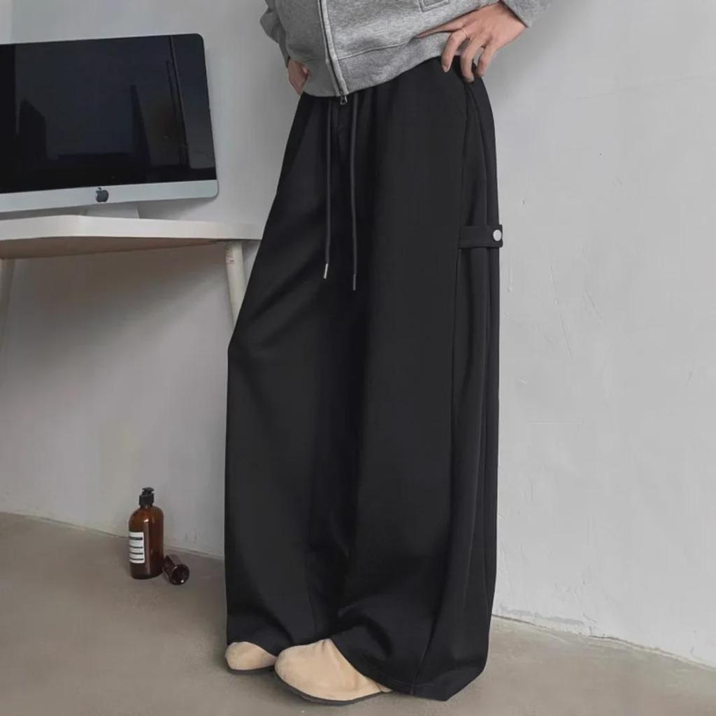 Men's Gray Heavyweight Wide-Leg Sweatpants: Spring/Autumn Casual Drape with American High-Street Vibe