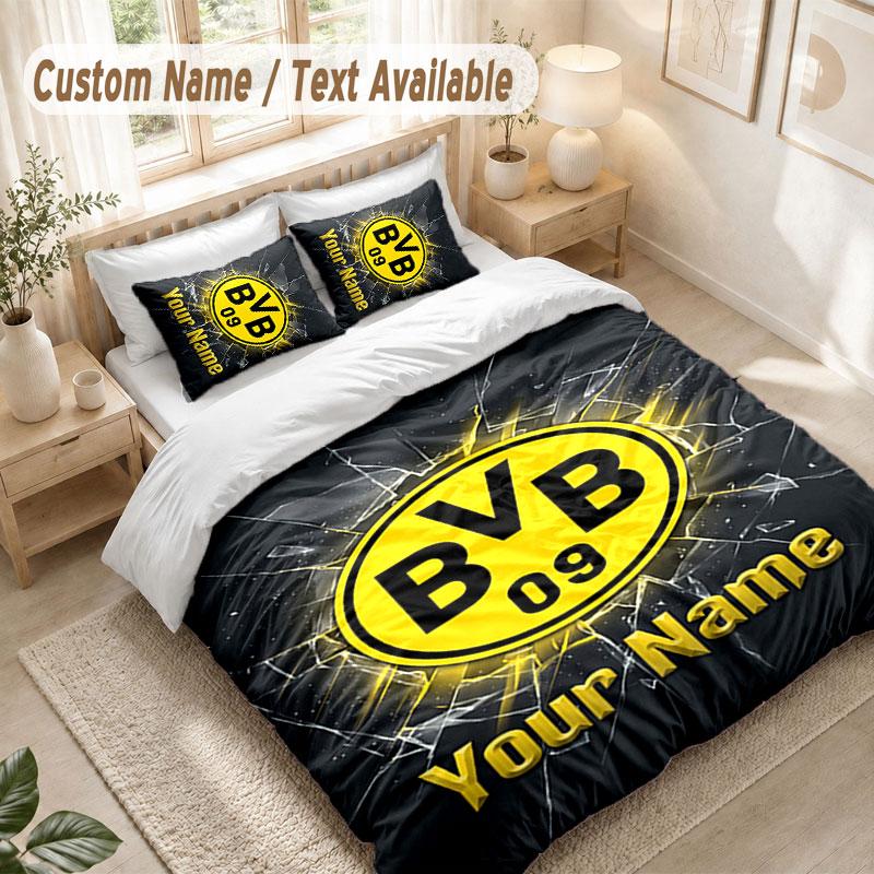 Custom Name Bedding Set 3 PiecesBorussia Dortmund Print Duvet Cover + 2 Pillowcases Soft Bed Decor