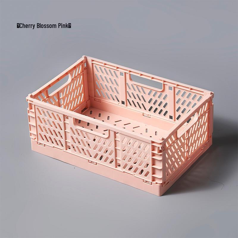 Folding Plastic Storage Basket: Creative, Stackable Organizer for Desk, Snacks, or Stationery.