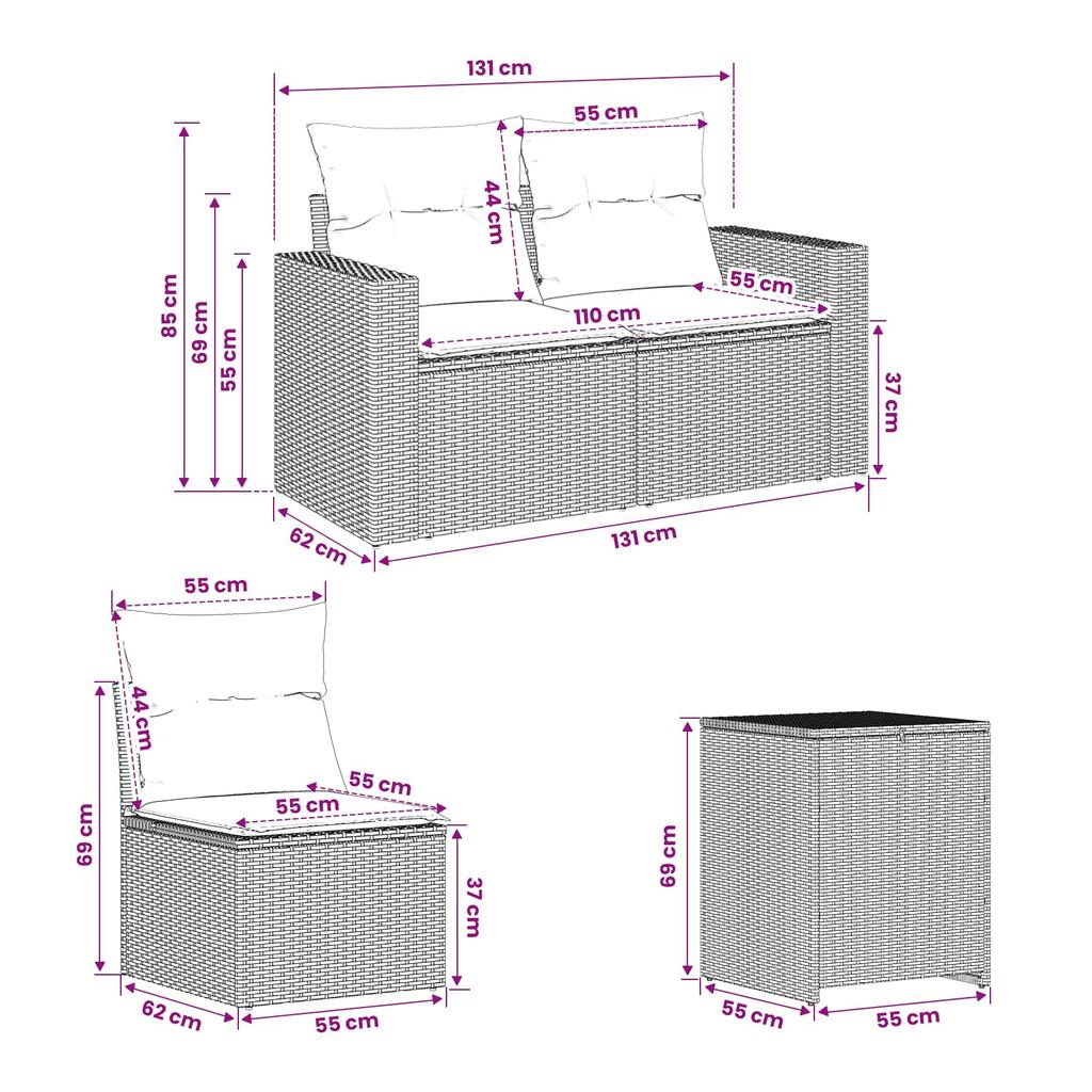 Sofa Set 5 Pcs. Beige and Cream White Poly Rattan and Steel