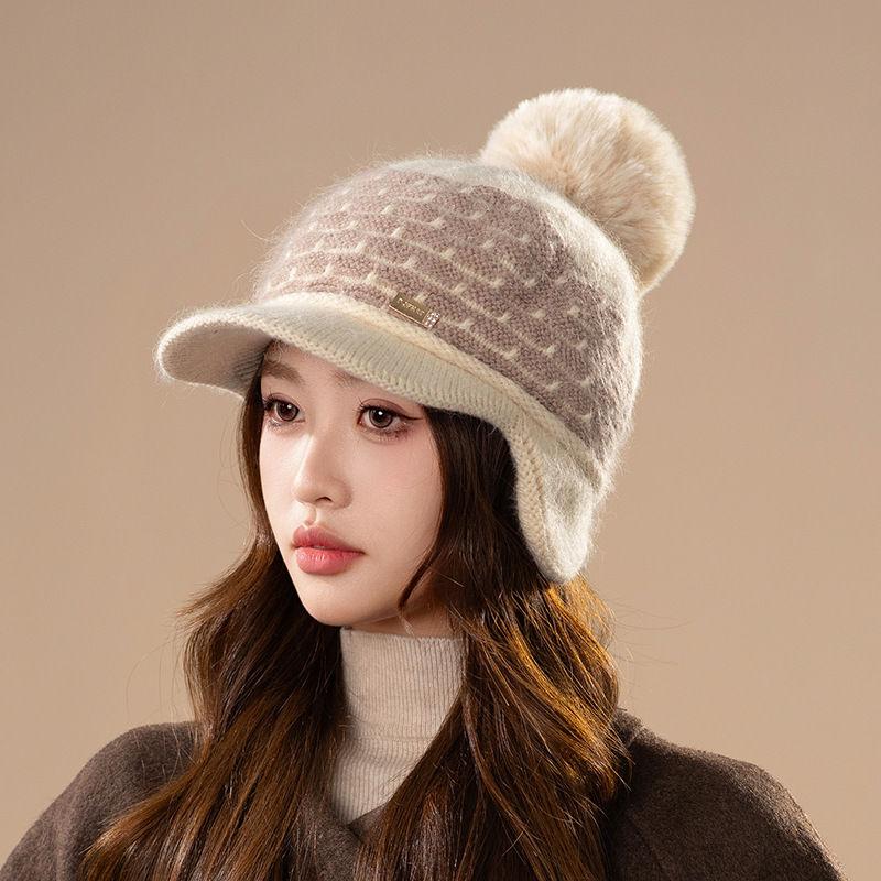 Winter Faux Rabbit Fur Fleece Thickened Ear Protectors Knitted Wool Hat Women Travel Outdoors Warm Fashion Hat Women
