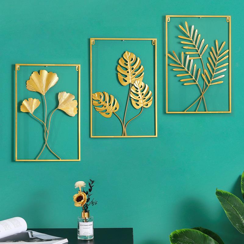 Metal Leaf Iron Wall Hanging Decor Palm Maple Leaves Plant Ginkgo Nordic Wall Pendant Mural Living Room Bedroom Home Decoration