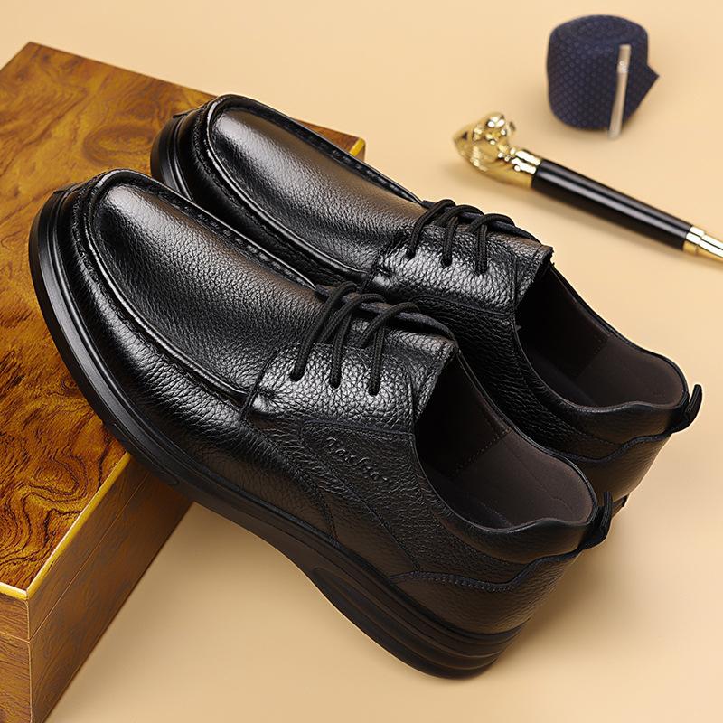 New Designer Lace-up Anti-slip Loafers for Men Solid Color Spring Autumn Leather Shoes Male Fashion Casual Dad Shoes Man