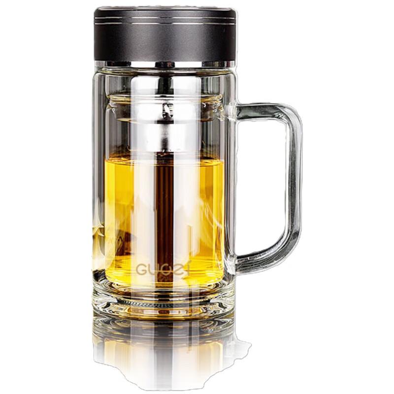 Guozi 350ml Double Wall Glass Tea Infuser Mug with Handle