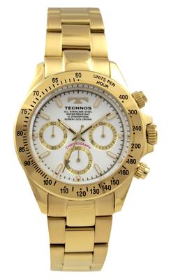 Montre Chronographe Technos T4C01GW Résistante à l'eau jusqu'à 10 ATM,