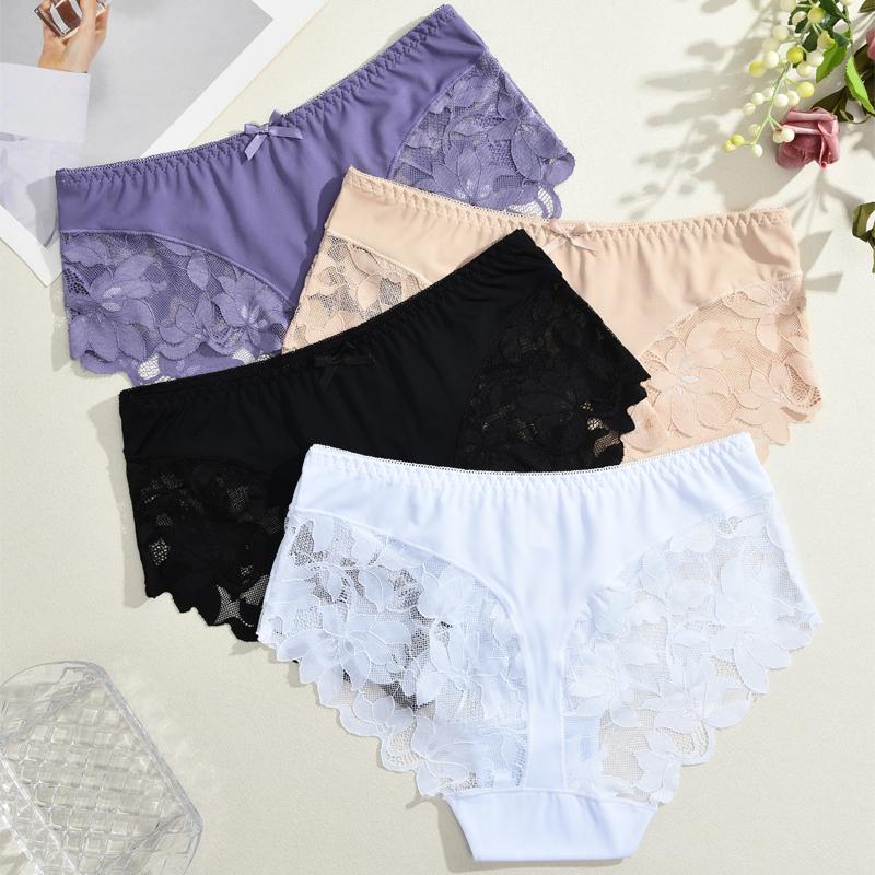 1pcs Women's High Waisted Plus Size Lace Bow Underwear, Fashionable, Breathable, Soft and Comfortable Women's Underwear, Multiple Colors