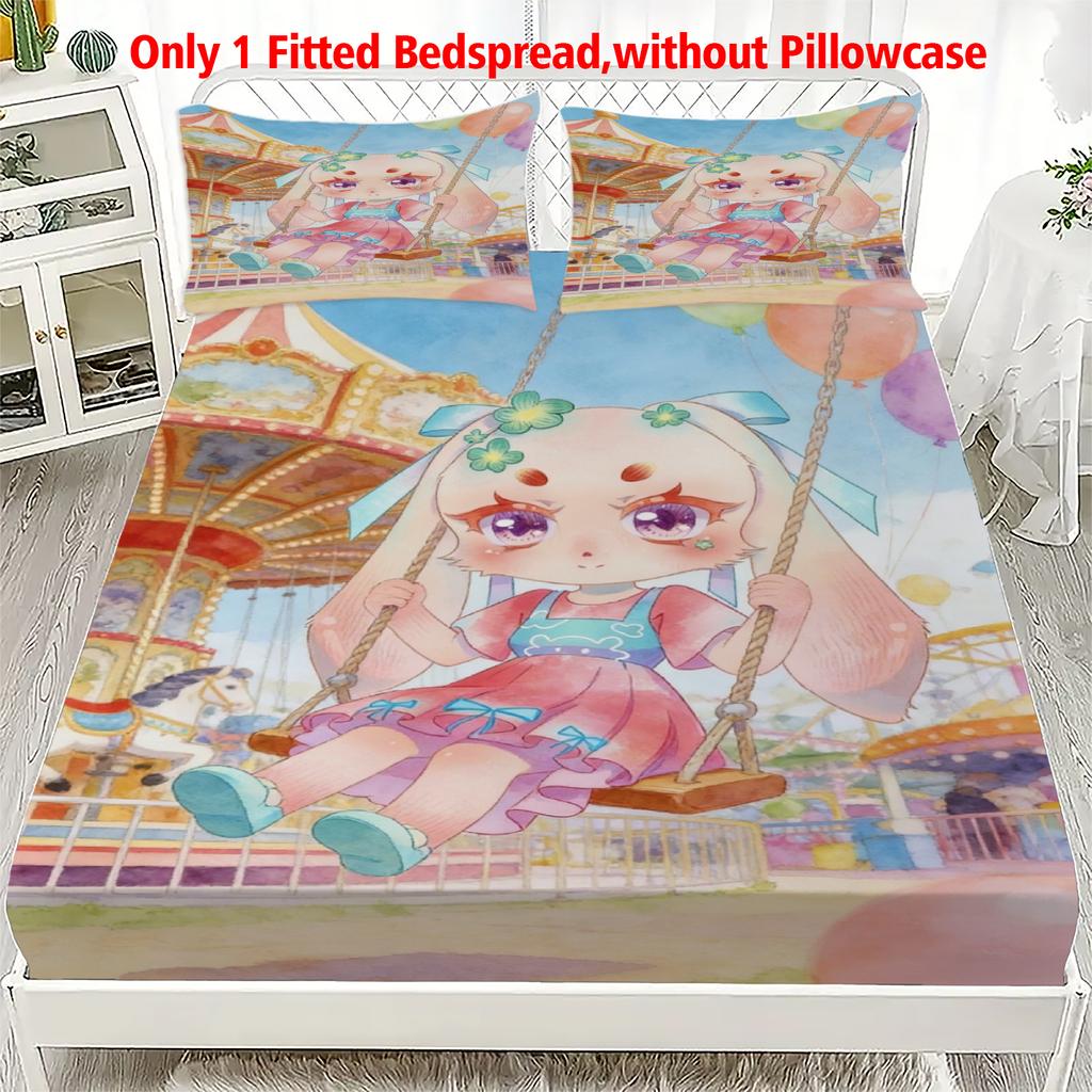 3pcs Fitted Sheet Set Soft Fluff Town Lulu-Sleepy Bunny Breathable Fitted Sheet Set for Home Decor with 2 Pillowcases For Kids