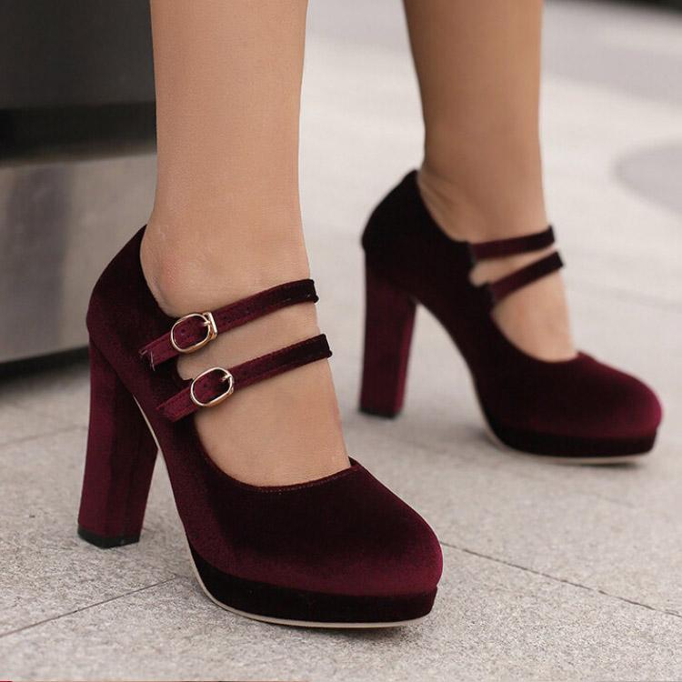 Q/Women's High Heel Single Shoes Elegant Suede Solid Color Waterproof Platform Thick Heel Large Low Top Shoes