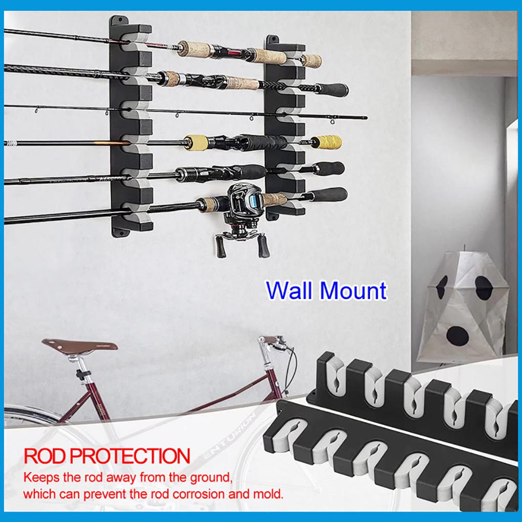Fishing Pole Display Rack 6-Rods Bracket ABS Plastic Wear-resistant Stable Storage Organizer Garage Cabin Basement Tackle