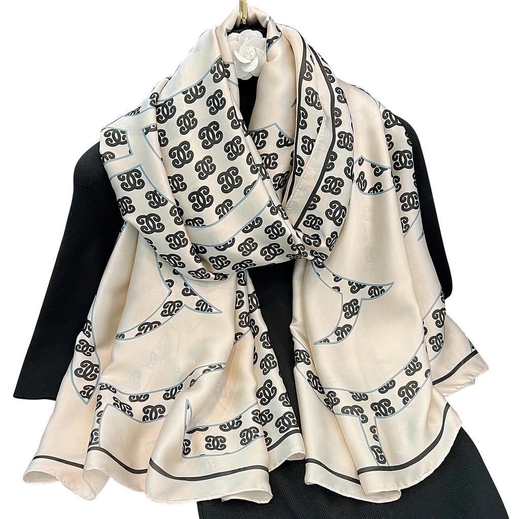 New simple temperament camellia imitation silk scarf personalized versatile brocade long scarf for mother and elders gifts