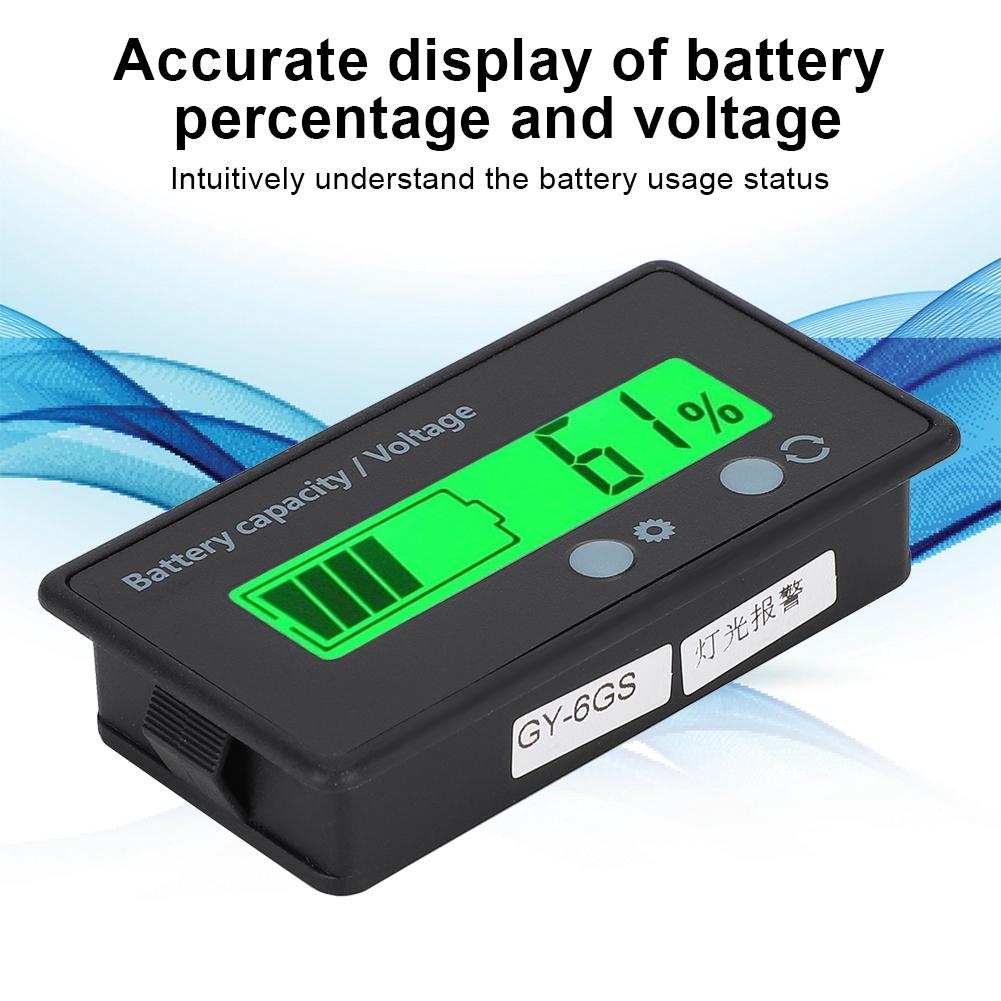 GY6GS Battery Power LCD Display Voltage Meter 1284V with Light Alarm Function (Green Light)
