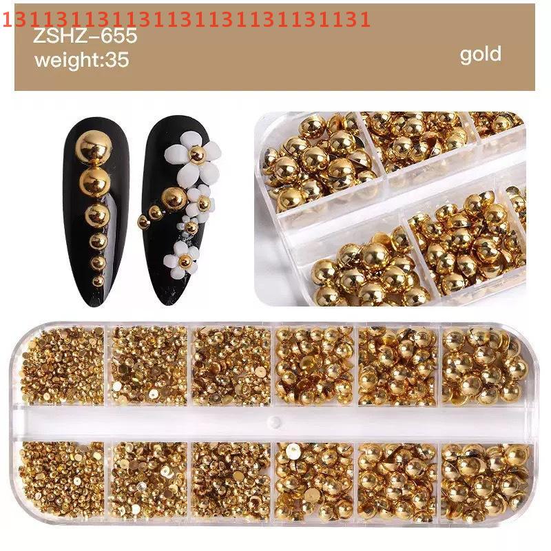 12Grids Manicure Nail Salon Accessories Mixed Semi-circular Pearl Gold And Silver Nail Charms Nail Decor
