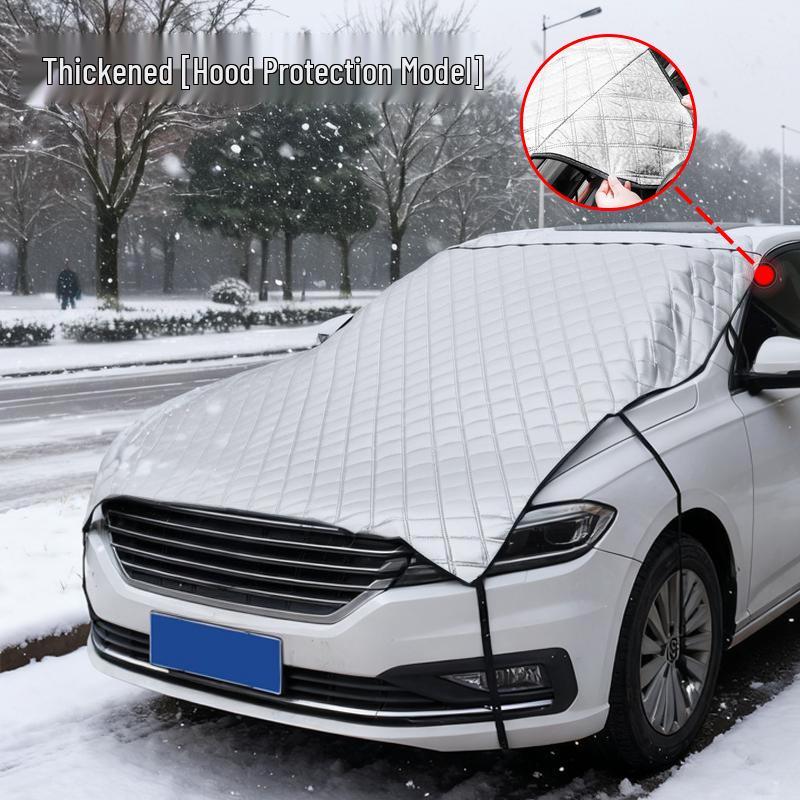 

Universal Car Cover: Thickened Aluminum Snow Shield, Sun Shade, Rain Protection, Full Window Frost Guard, Anti-Freezing. Hood Cover (3-Layer) срібний