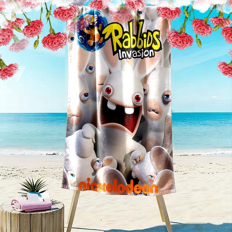 Rabbids Invasion Tale Print Beach Towel, Large Soft Quick Dry Towel for Beach Camping Swimming