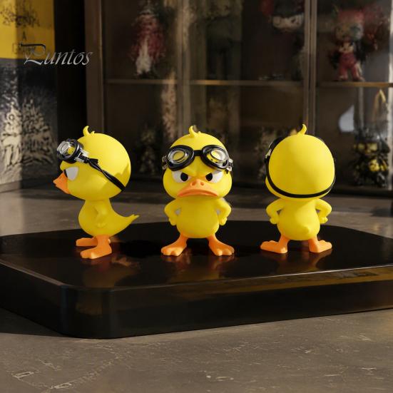 Office Desk Ornaments 3D Printed Angry Yellow Duck Figurine with Detachable Swimming Goggles, Funny Unique Shelf Decorations Statue, Desktop Ornament