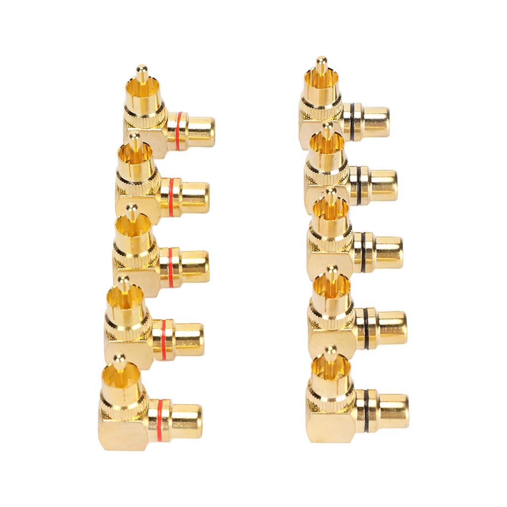 10pcs RCA Right Angle Adapter Male To Female Copper Gold Plated 90 Degree L Type RCA Adapter Connector